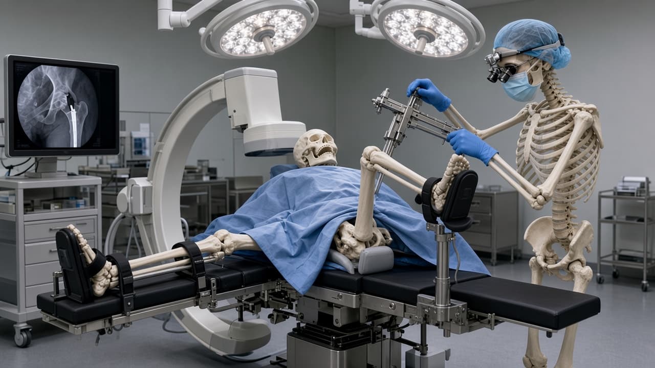 Dr. Blakley, D.O., nailing a hip in the operating room